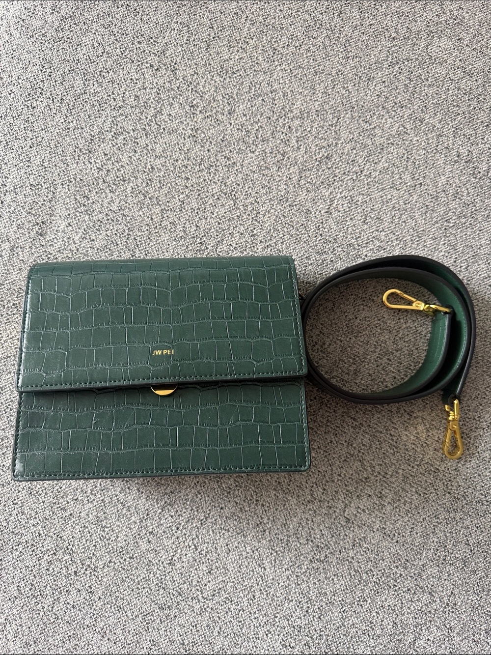 JW PEI Dark Green Croc-Embossed Crossbody with Gold Hardware